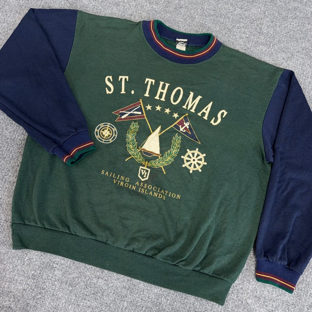 Vintage St Thomas Sweatshirt Adult Large Colorblock Sailing Virgin Island Crest